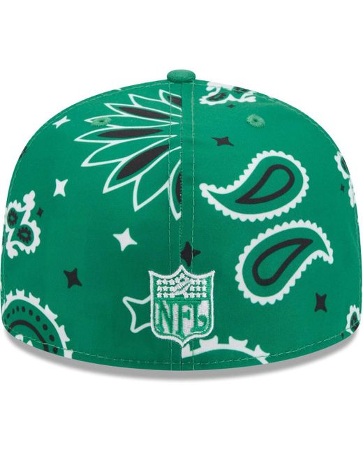 KTZ Green N Philadelphia Eagles Throwback Paisley 59fifty Fitted Hat for men