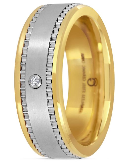 Macy's Metallic Diamond Accent Two-tone Ceramic & Stainless Steel Band for men