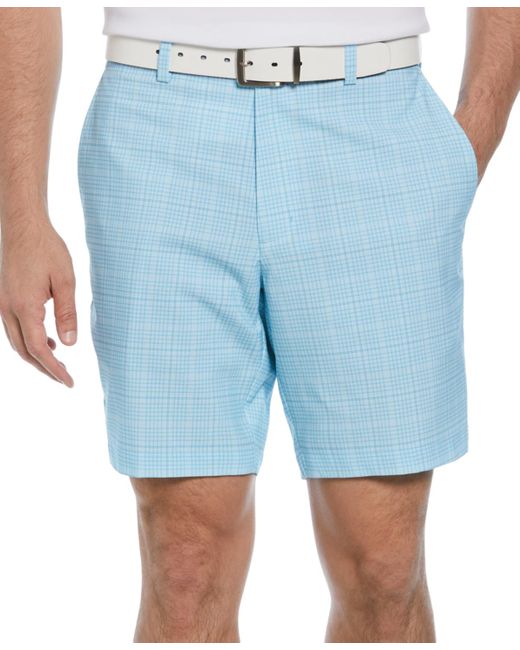 PGA TOUR Blue Check Print Performance 8" Golf Shorts for men
