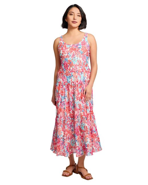 Jones New York Petite Printed Tiered Sleeveless Maxi Dress