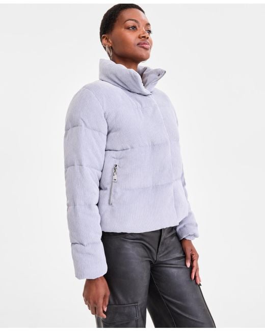 Steve Madden White Corduroy Zip-front Puffer Coat