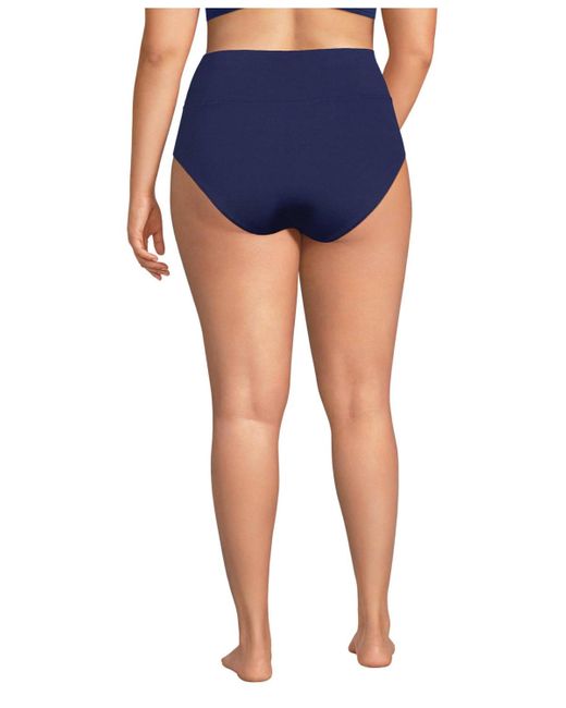 Lands' End Blue Plus Size Pinchless High Waisted Bikini Bottoms