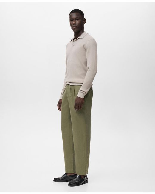 Mango Green Drawstring Slim-fit Pants for men