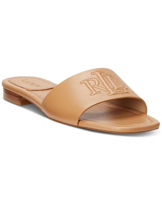 Ralph Lauren Brown Everly Slide Flat Sandals