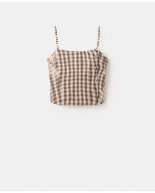 Mango White Gingham Check Button Top