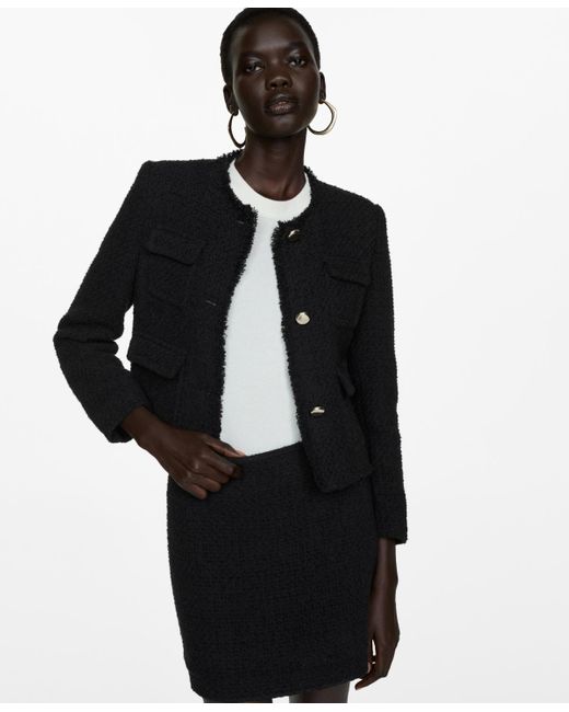 Mango Black Pocket Tweed Jacket
