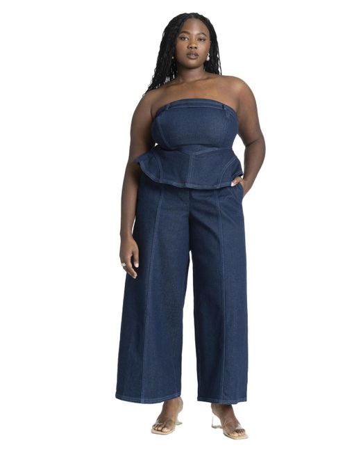 Eloquii Denim Jumpsuit With Peplum in Blue Lyst