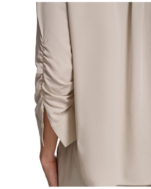 Calvin Klein Gray Petite Collared Button-down Blouse Top