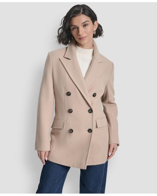 DKNY Women's Natural Short Double-breasted Belted Coat