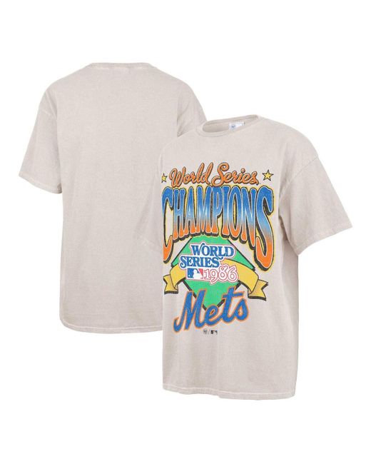 47 Brand White Cream New York Mets 1986 World Series Champions Vibe Check Vintage-like Tubular Boyfriend T-shirt
