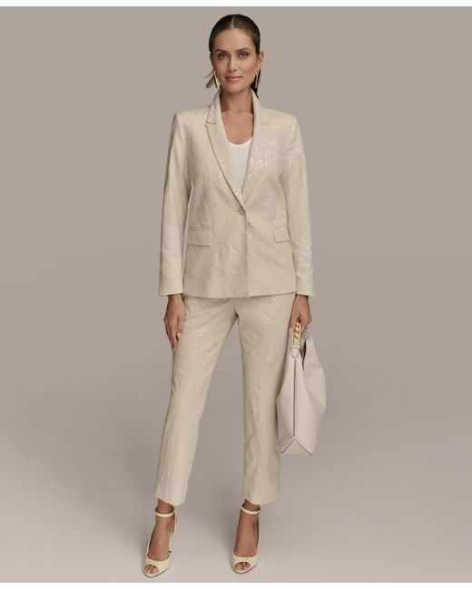 Donna Karan Natural Sequin Embellished Linen-blend Pants