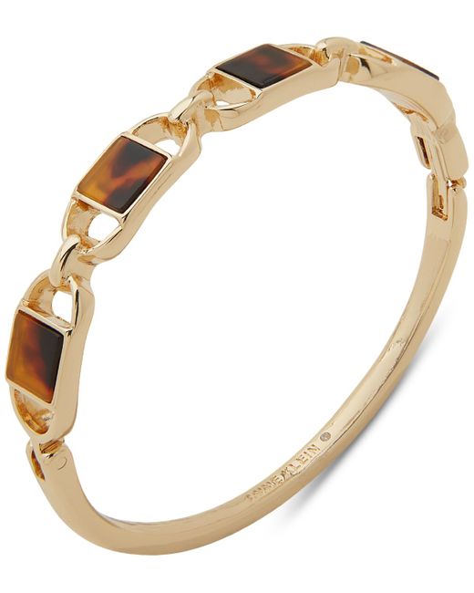 Anne Klein Metallic Gold-tone Tortoise-look Oval Link Bangle Bracelet