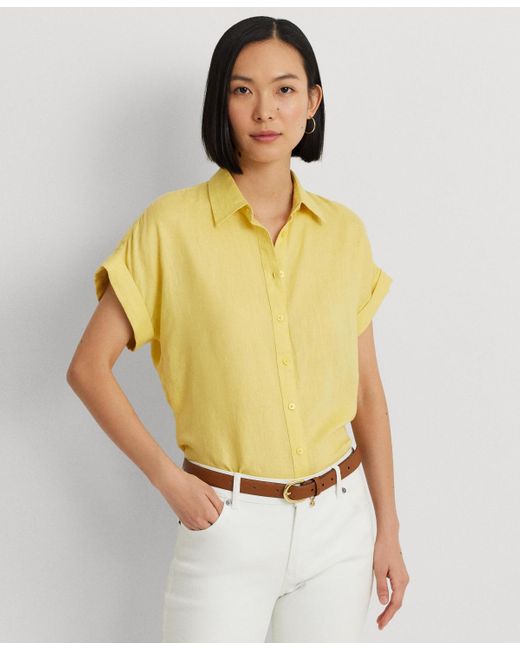 Lauren by Ralph Lauren Yellow Dolman-sleeve Linen Shirt