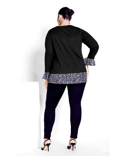 Avenue Black Plus Size Hacci Chiffon Print Top