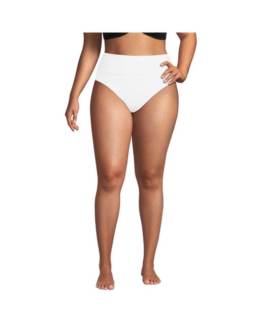 Lands' End White Plus Size Tugless High Waisted Bikini Bottoms