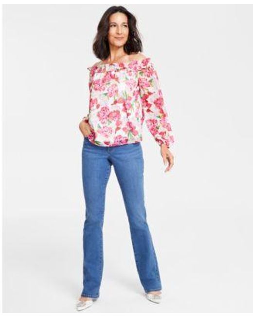 INC International Concepts Blue Off The Shoulder Blouse Bootcut Denim Jeans Created For Macys