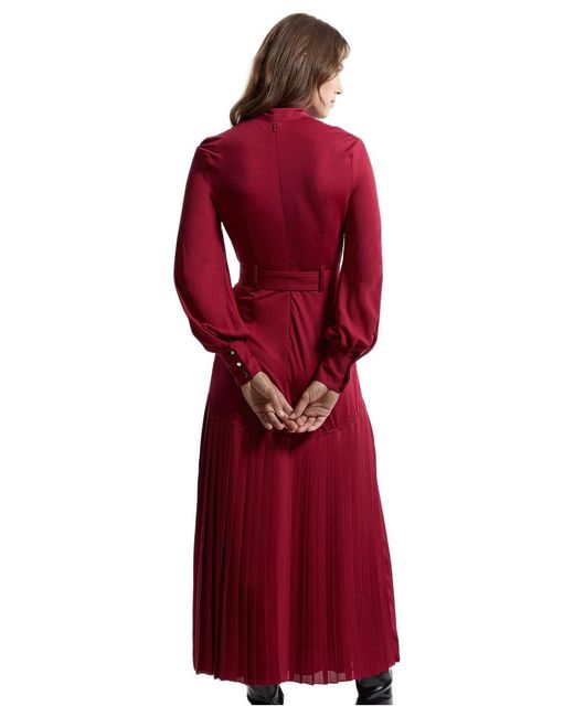 Karen Millen Jersey Ponte Georgette Mix Midi Dress in Red