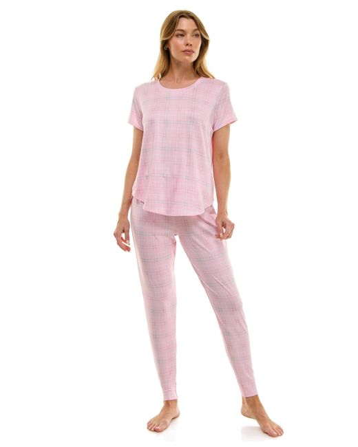 Roudelain Pink Printed Short Sleeve Top & jogger Pajama Set