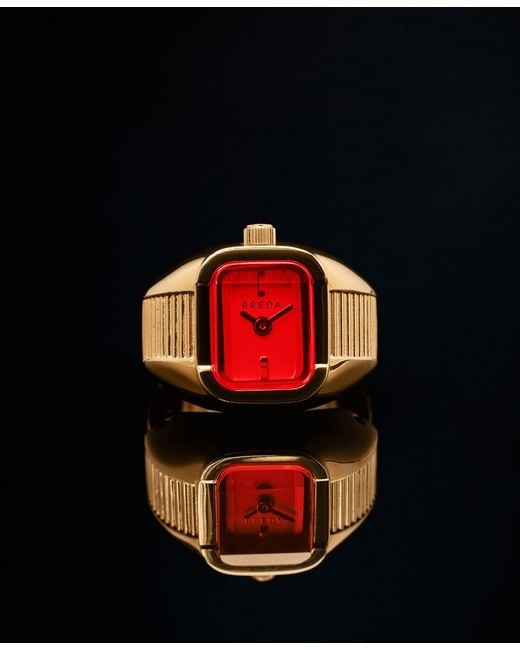 Breda Orange 'nocturne' Gold Expandable Ring Watch