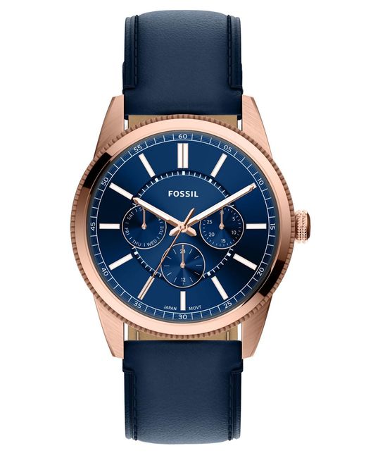 Fossil Blue Pearson Multi-function Navy Leather Watch 42mm for men