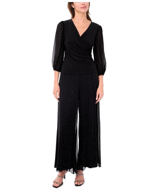 Msk Black V-neck Puff Sleeve Wrap Top