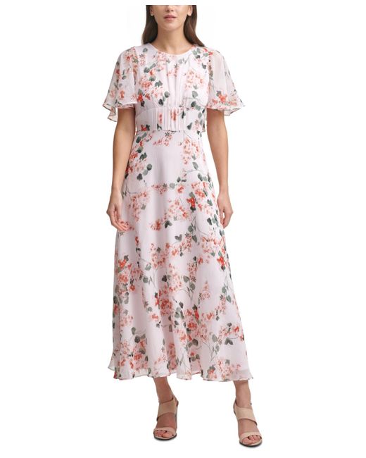 Calvin Klein Pink Floral-print Cape-back Maxi Dress