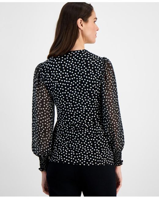 売れ筋商品|||アンクライン カットソー トップス レディース Women's Floral-Print Smocked Wrap Top Anne Black Pink Multi Anne Klein Floral-print Smocked Wrap Top in Black | Lyst