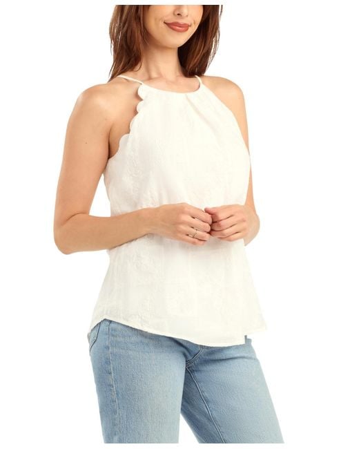 Bcx White Patchwork Embroidery Halter Neck Top