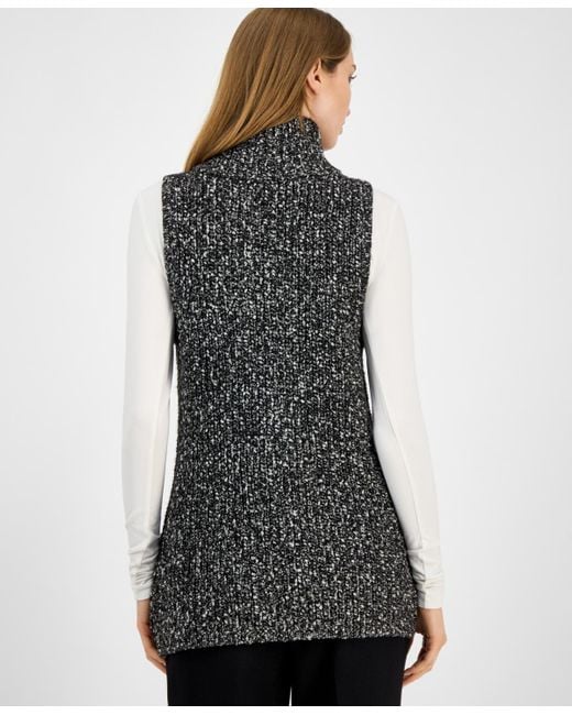 Anne Klein Black Marled Faux-leather-trim Vest