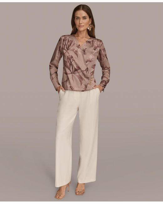 Donna Karan Brown Long Sleeve Printed Top
