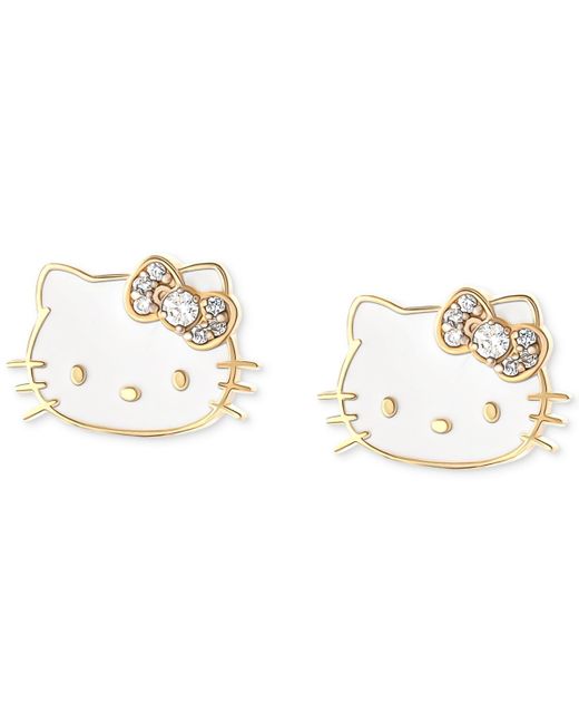 Macy's Metallic Hello Kitty Diamond & Enamel Stud Earrings (1/20 Ct. T.w.