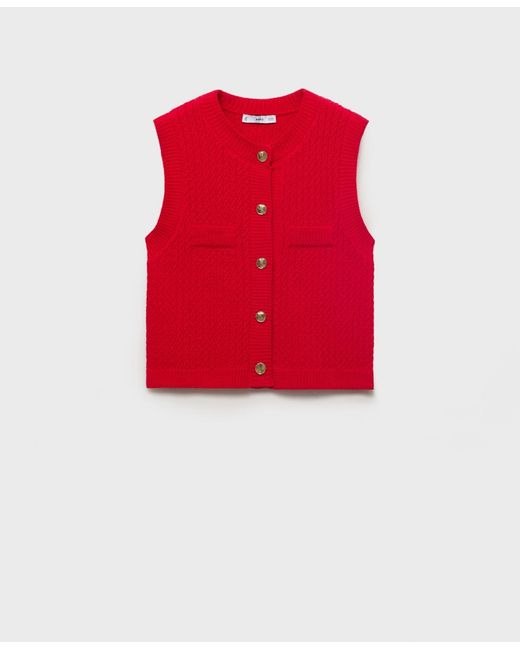 Mango Red Buttoned Chunky-knit Vest