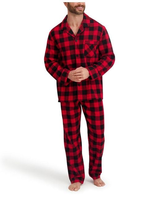 Hanes Red Flannel Button Down Pajama Sleep Set for men