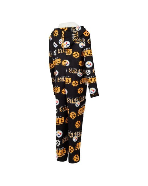 Concepts Sport Black Pittsburgh Steelers Roadway Allover Print Microfleece Full-zip Union Suit