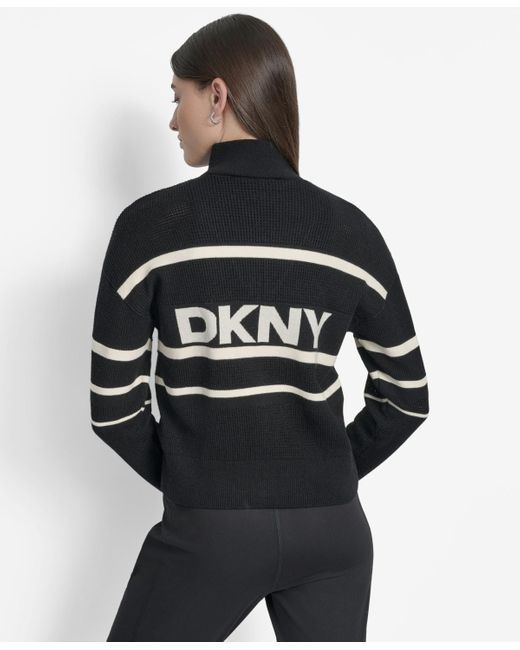 DKNY Black Open Stitch Full Zip Stripe Jacket