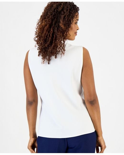 Kasper White Womens Tie Neck Blouse