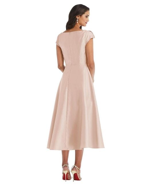 Alfred Sung Pink Plus Size Puff Cap Sleeve Full Skirt Satin Midi Dress