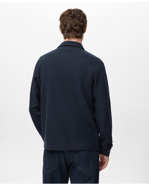 Mango Blue Knitted Structured Polo Sweater for men