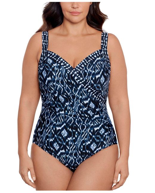 Miraclesuit Plus Size Printed Palatium Sanibel Ruched One piece 