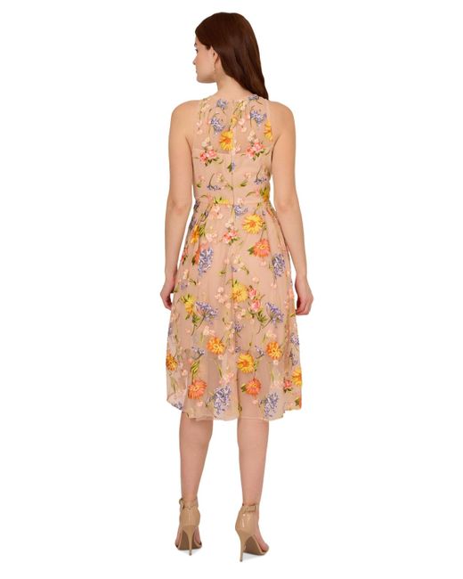 Adrianna Papell Pink Floral-embroidery Midi Dress