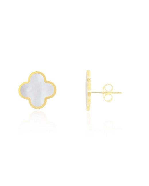 The Lovery Metallic Large Mother Of Pearl Clover Stud Earrings 14k Gold
