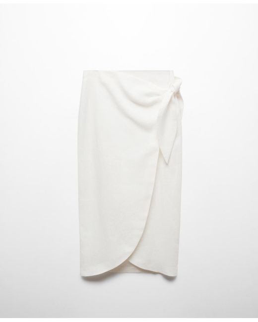 Mango White Bow Linen Skirt