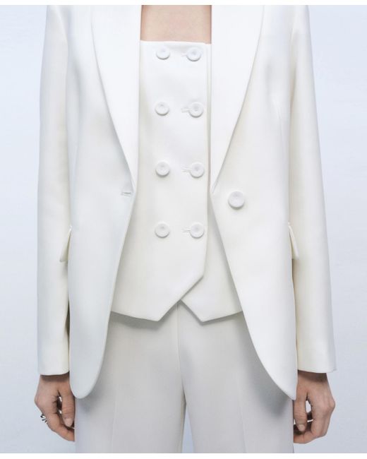 Mango White Double-breasted Suit Vest Jacket