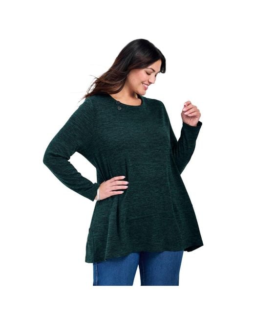 Avenue Blue Ruby Button Detail Hacci Top