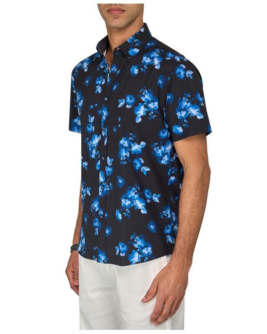 Society of Threads Blue Regular-fit Non-iron Performance Stretch Floral Button-down Shirt for men