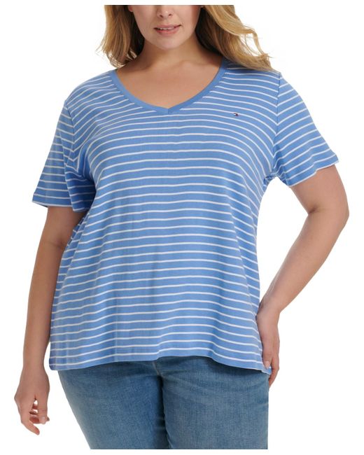Tommy Hilfiger Blue Plus Size Cotton Striped T-shirt
