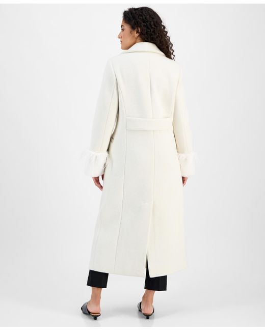 Cece White Notched-collar Single-breasted Maxi Coat