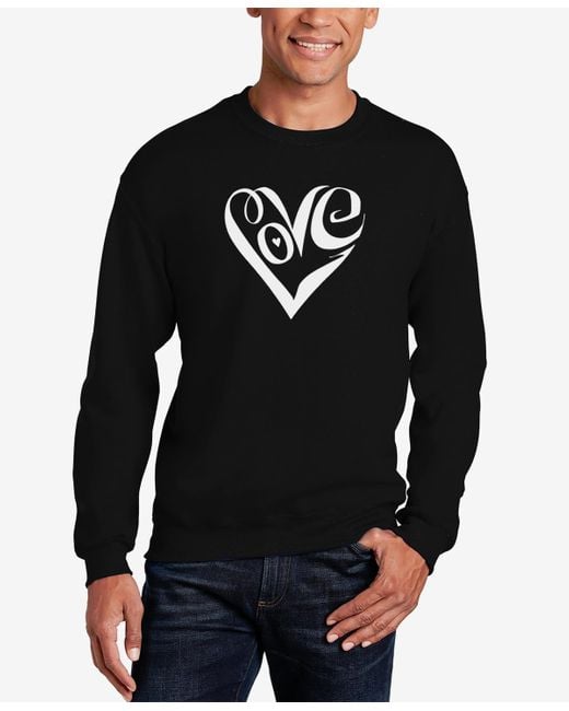 LA Pop Art Black Word Art Script Love Heart Crewneck Sweatshirt for men