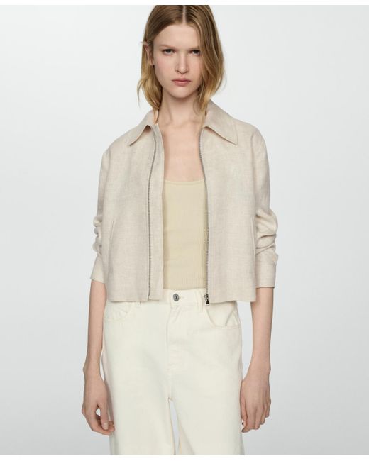 Mango White Linen Zip Jacket