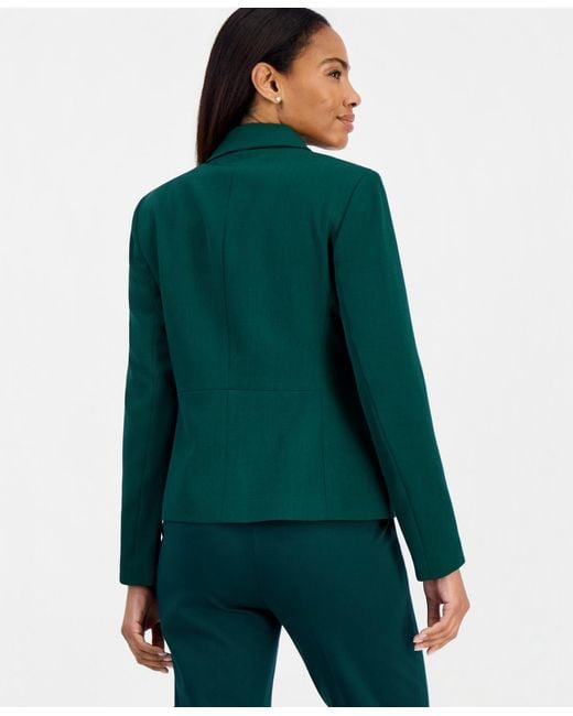 Kasper Green Petite Notch Collar Two-button Flap Pockets Blazer